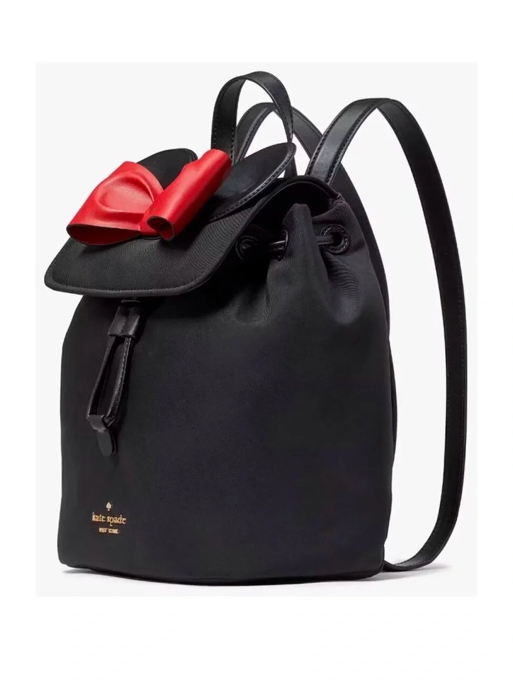 S Kate Spade Disney Minnie Mouse 3D Flap Black Nylon Backpack KG589 NWT $399 Bow
